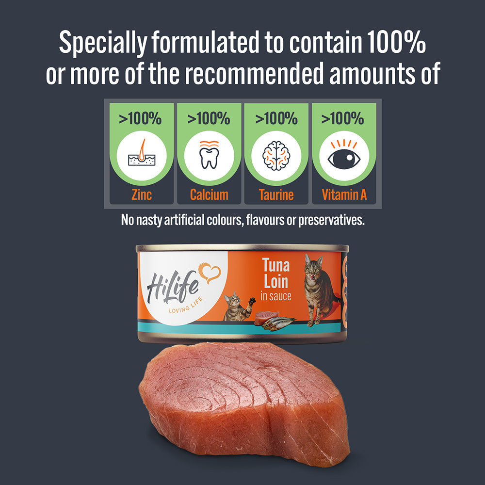 HiLife Adult Cat Tuna Loin in Sauce - 70g 12 Can Pack