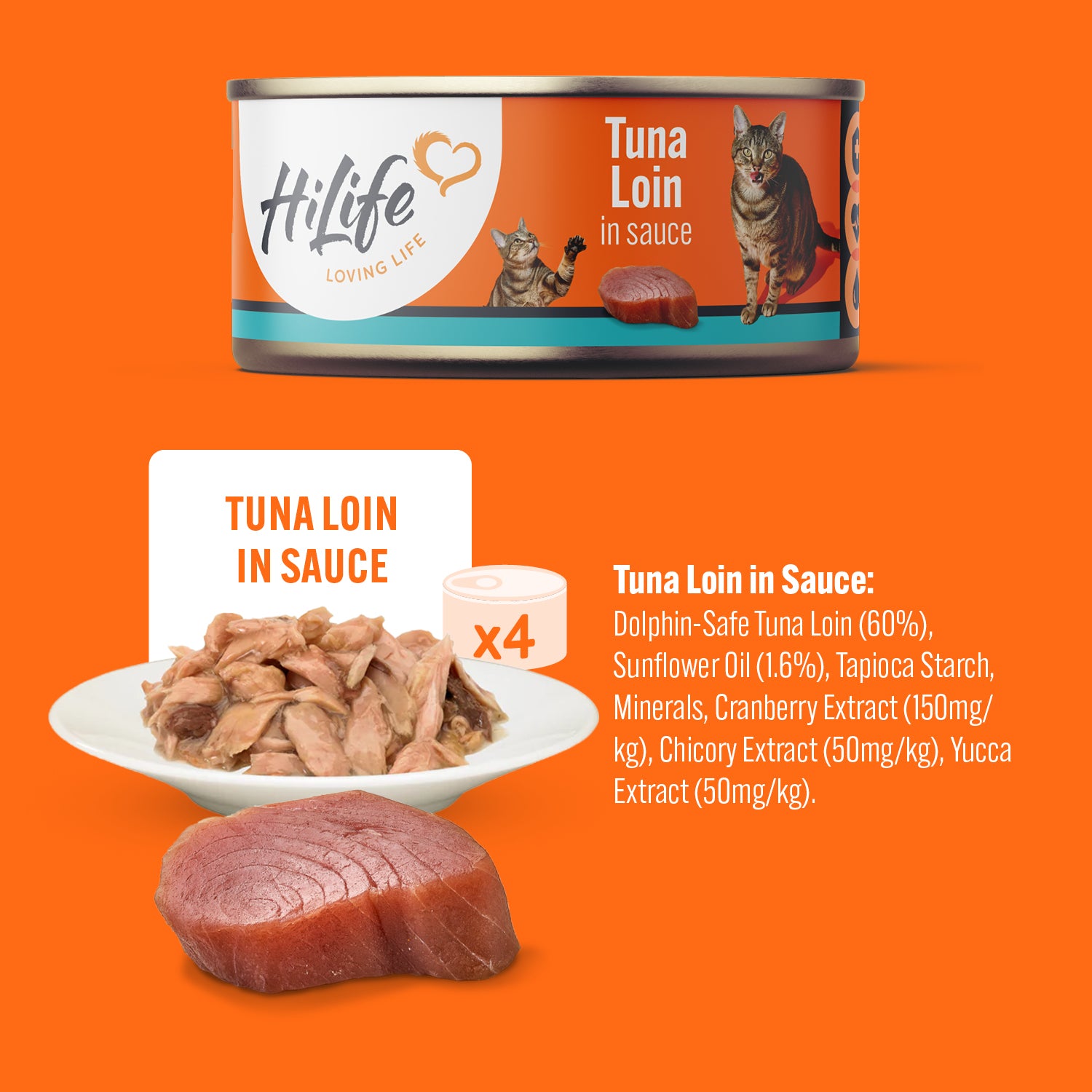 HiLife Adult Cat Tuna Recipes in Sauce - 70g 12 or 48 Cans