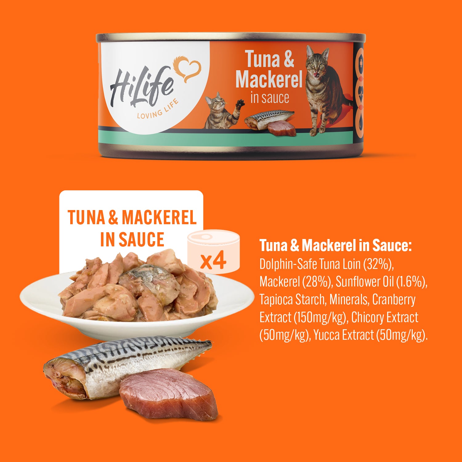 HiLife Adult Cat Tuna Recipes in Sauce - 70g 12 or 48 Cans