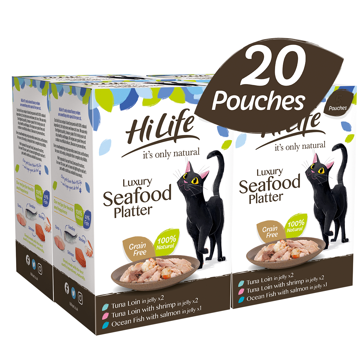 HiLife Adult Cat Seafood Recipes in 50g Jelly Pouches - 5 or 20 Pack