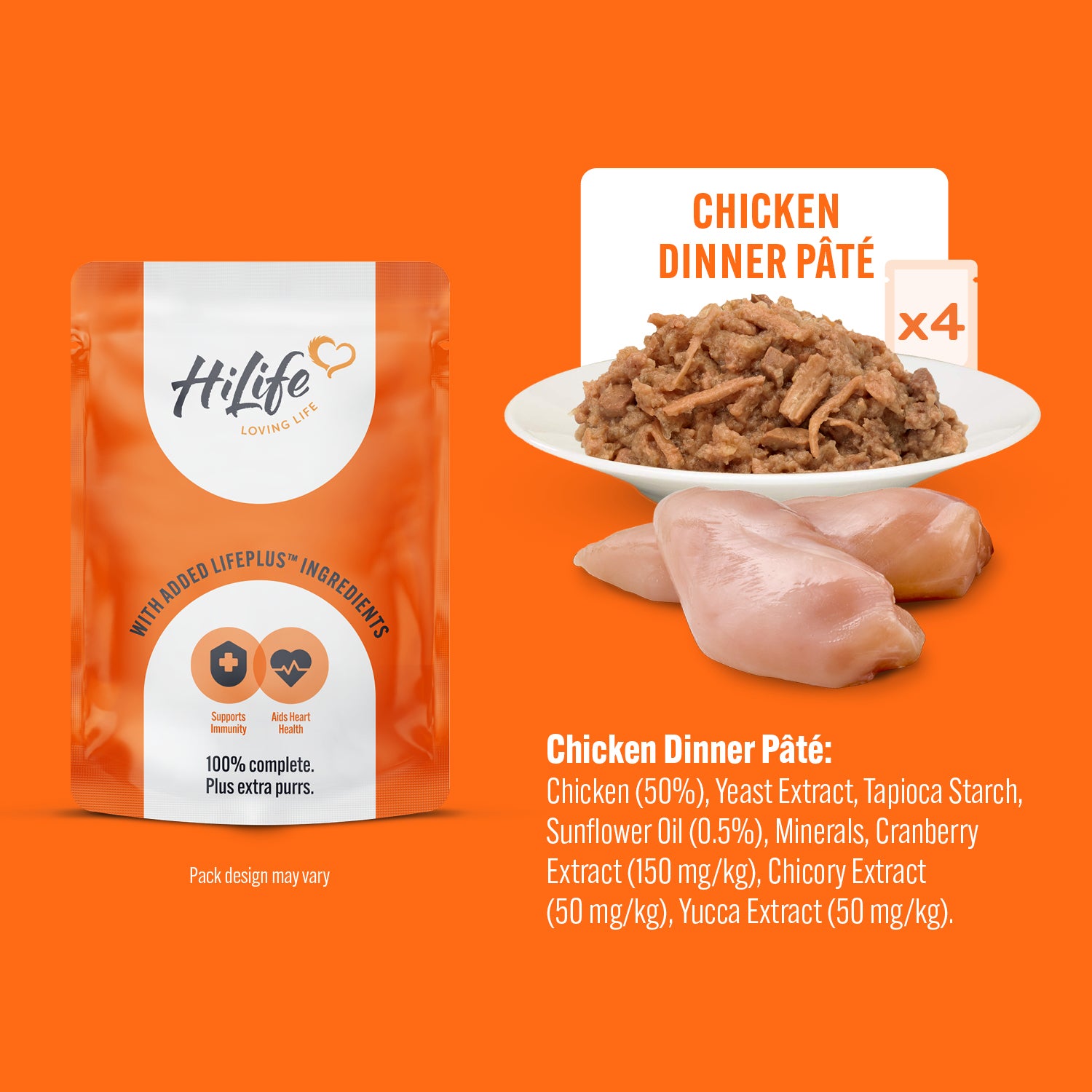 HiLife Adult Cat Chicken Pâté 70g Pouches - 8 or 32 Pack