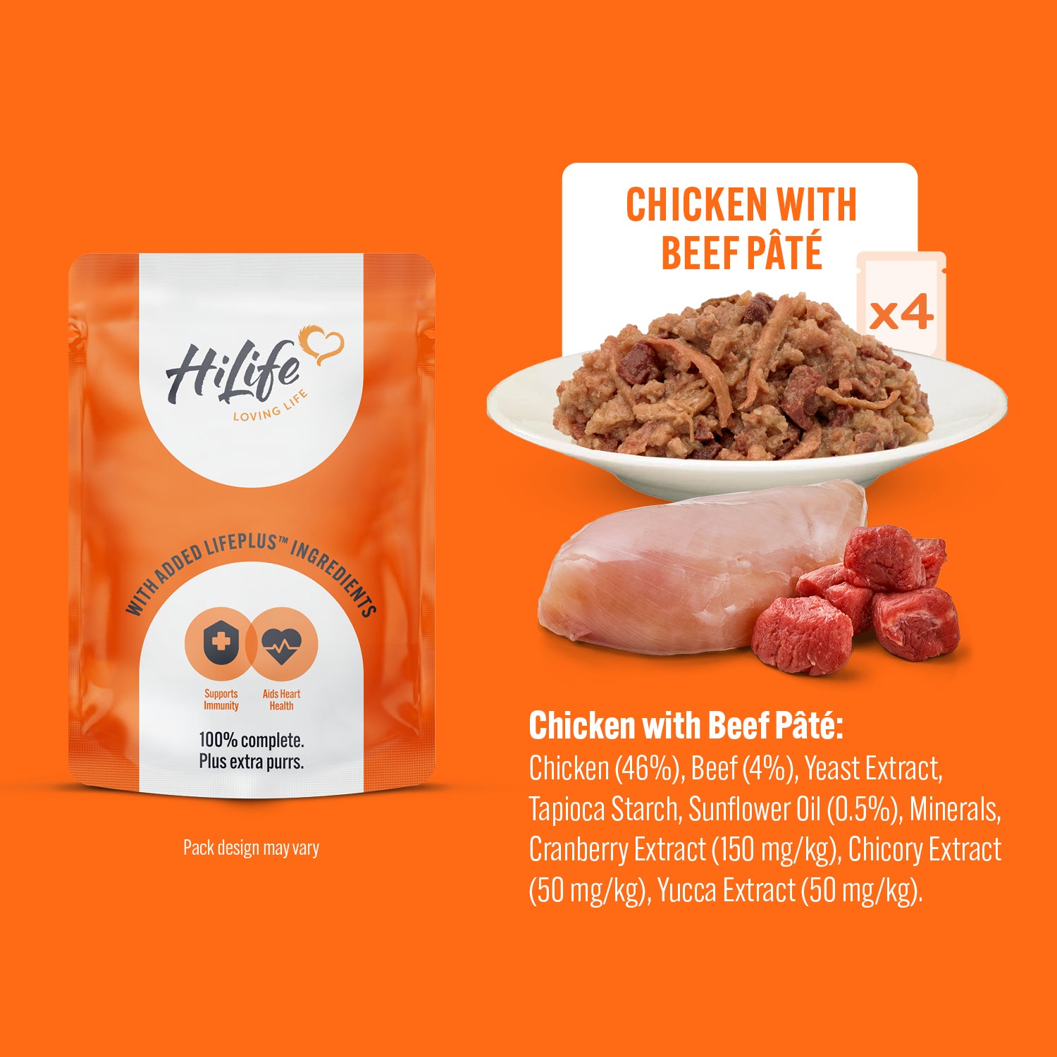 HiLife Adult Cat Chicken Pâté 70g Pouches - 8 or 32 Pack
