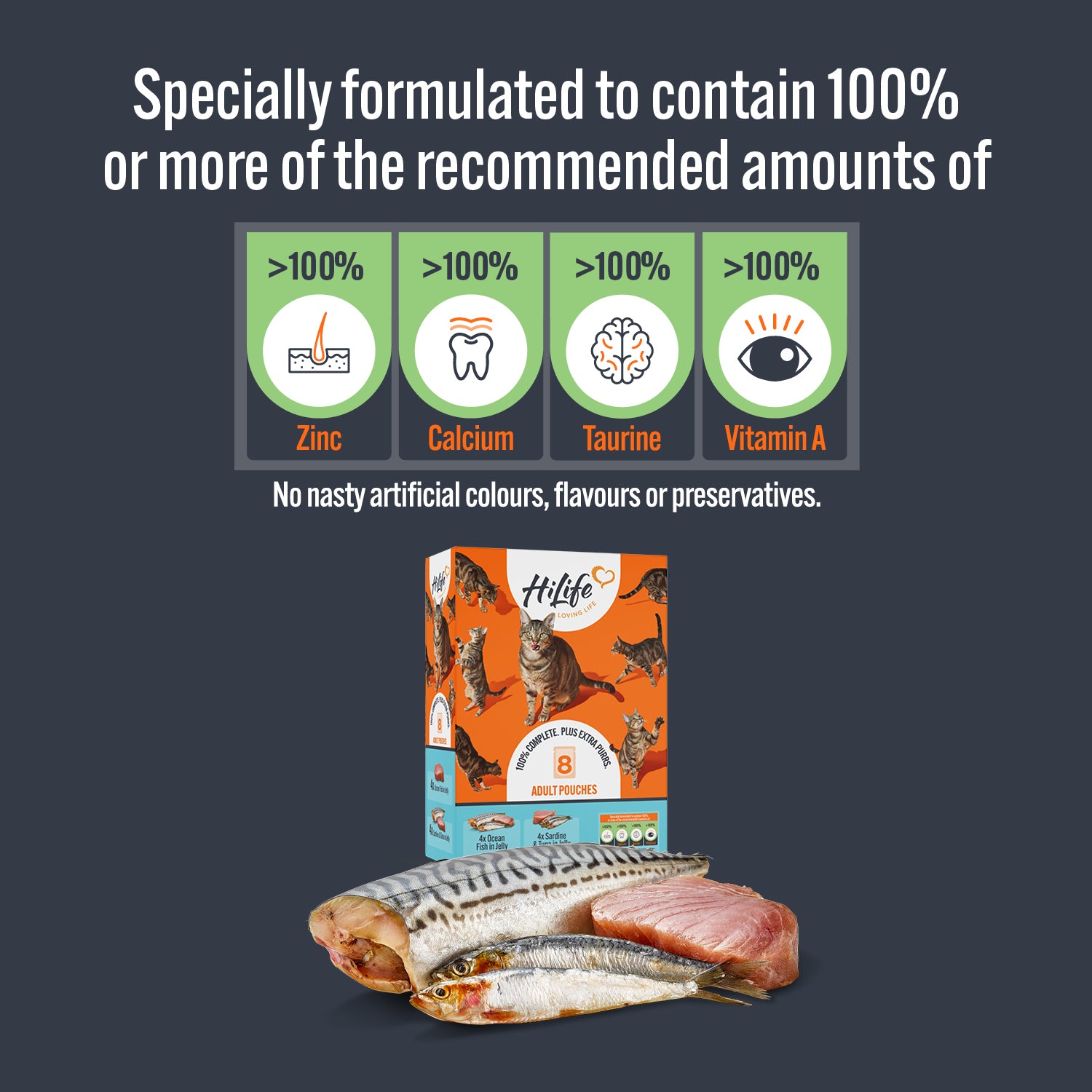 HiLife Adult Cat Ocean Fish Recipes in 70g Jelly Pouches - 8 or 32 Pack