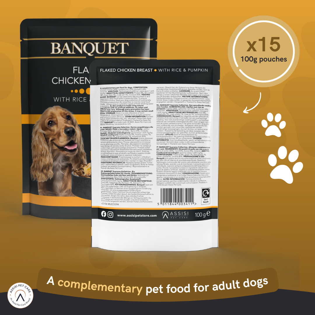 Banquet Adult Dog Flaked Chicken with Rice & Pumpkin in Jelly Pouch - 15 Pack