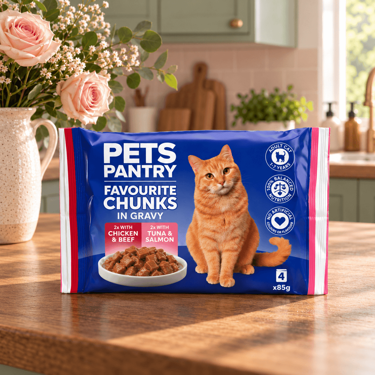 Pets Pantry Adult Cats Favourite Chunks in Gravy Pouch - 52 Pack