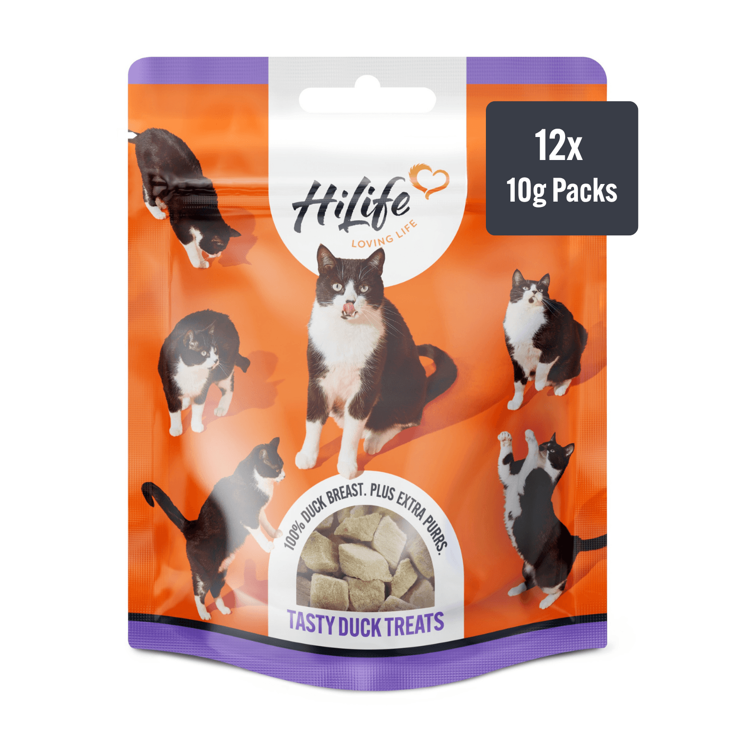 HiLife Tasty Duck Cat Treats - 10g Pouch (Case of 12). Made from 100% Duck Breast.