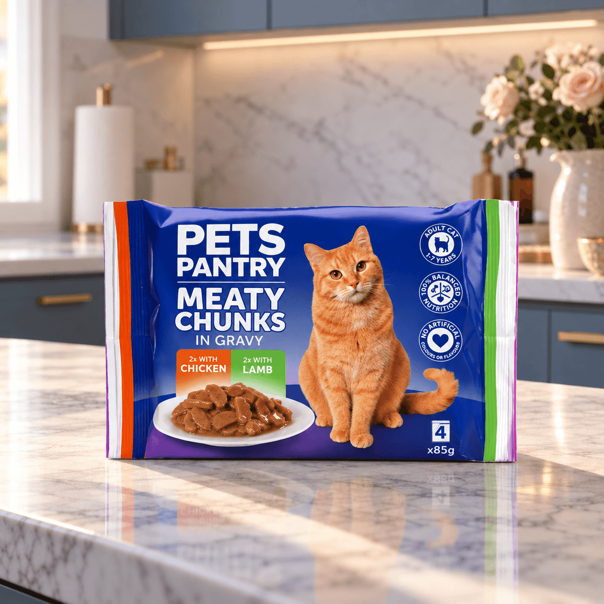 Pets Pantry Adult Cats Meaty Chunks in Gravy Pouch - 52 Pack