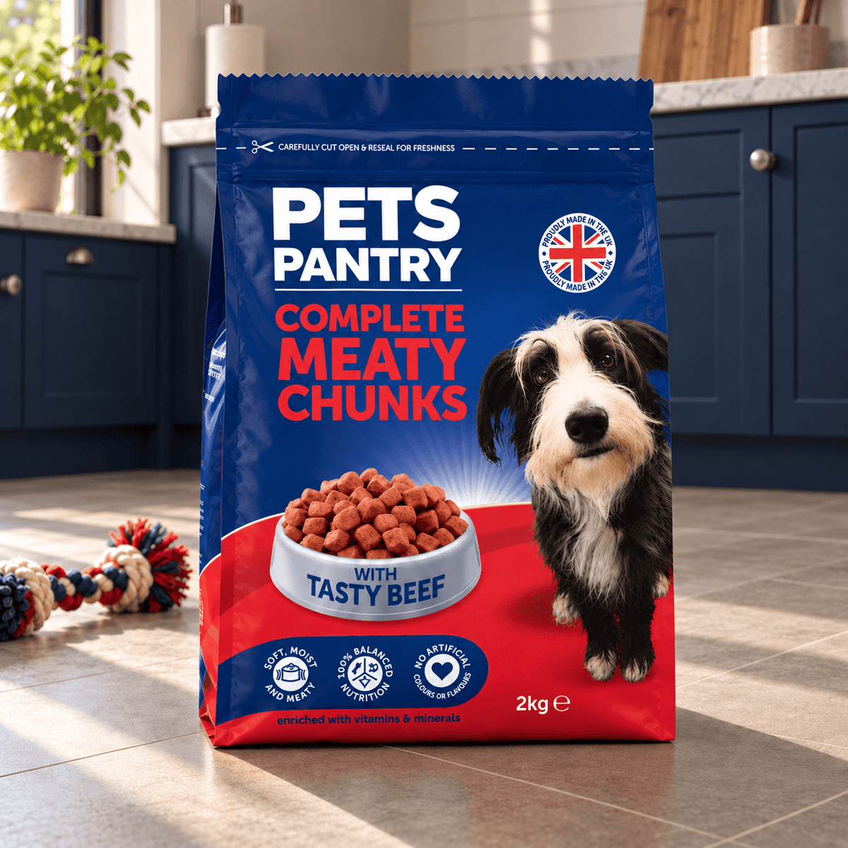Pets Pantry Adult Dogs Complete Meaty Chunks with Tasty Beef - 2kg or 8kg
