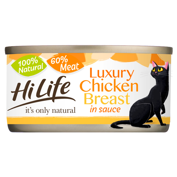 Picture of HILife its only natural Luxury Chicken Breast in sauce cat food with 100 percent natural ingredients and 60 percent meat.