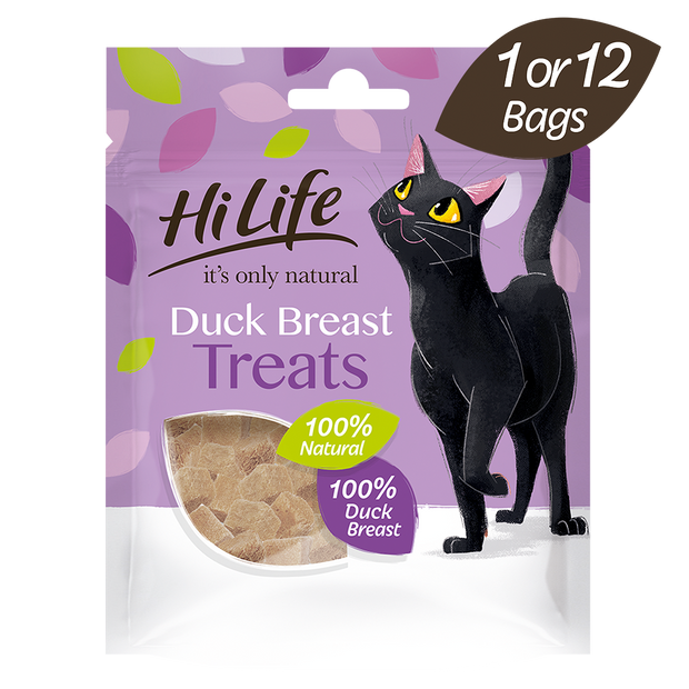  Picture of a 10g bag of HiLife its only natural Duck Breast treats, made with 100% natural ingredients