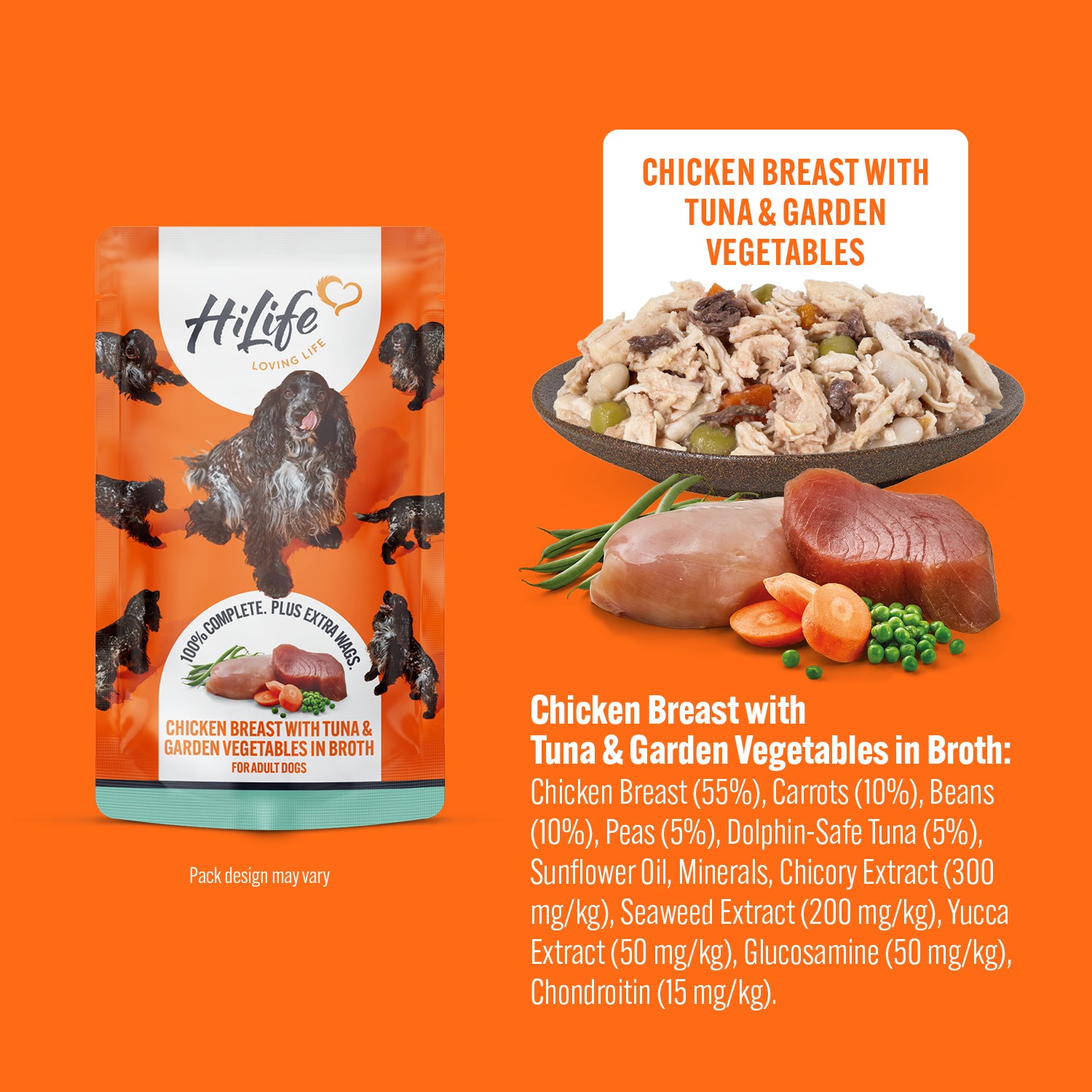 HiLife Adult Dog Chicken Breast & Tuna 150g Pouches in Broth - 14 Pack