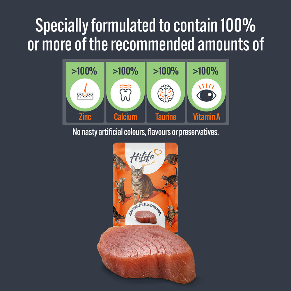 HiLife Adult Cat Tuna Flakes in Jelly 70g Pouches - 18 Pack