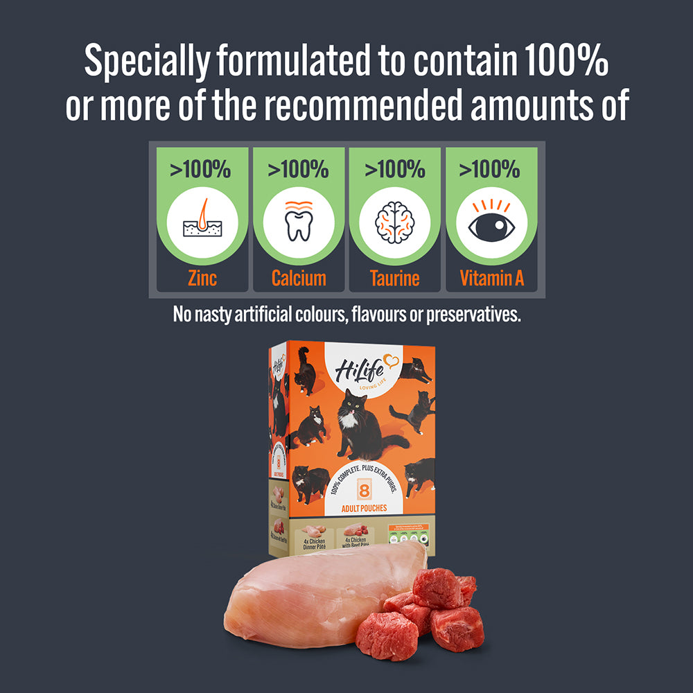 HiLife Adult Cat Chicken Pâté 70g Pouches - 8 or 32 Pack
