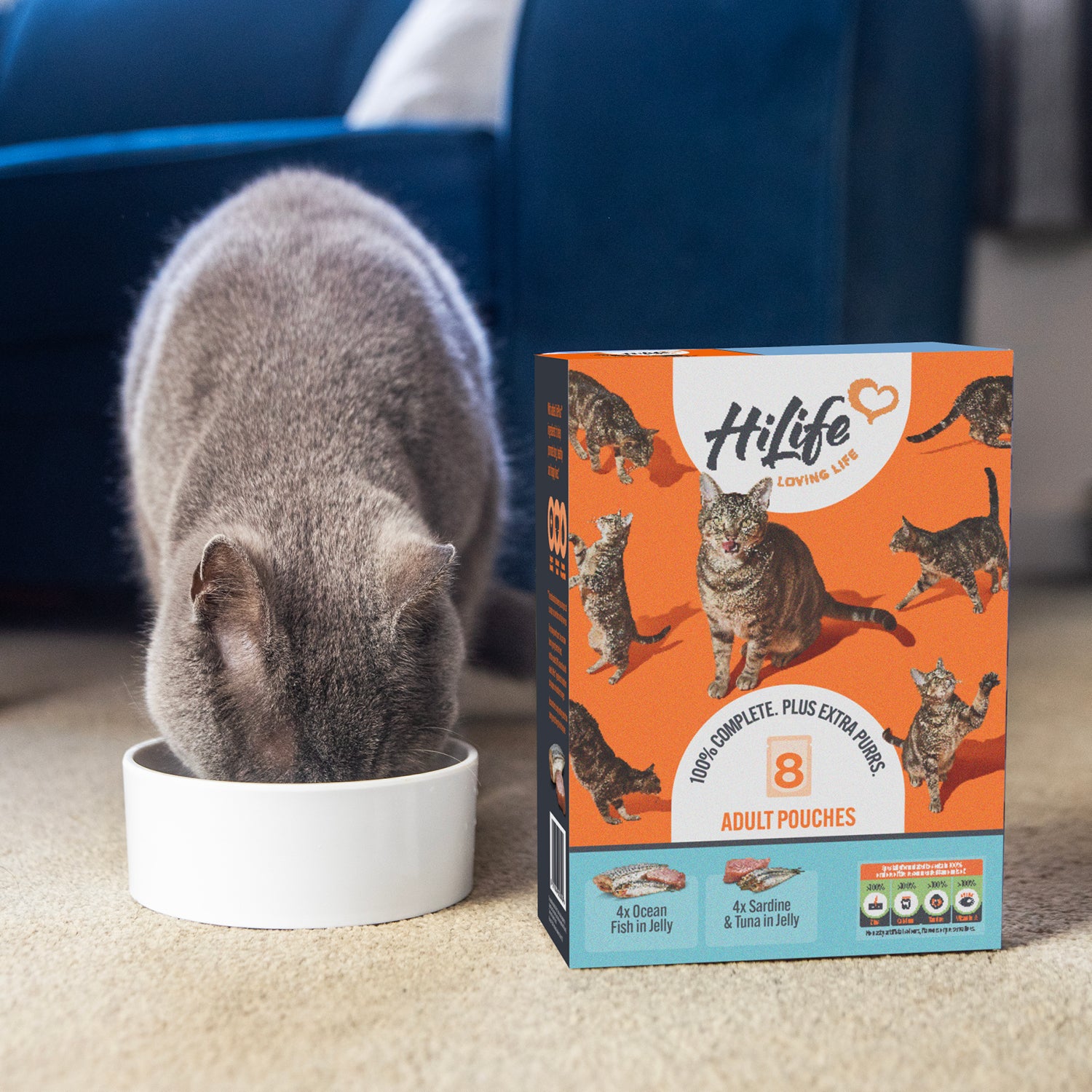 HiLife Adult Cat Ocean Fish Recipes in 70g Jelly Pouches - 8 or 32 Pack