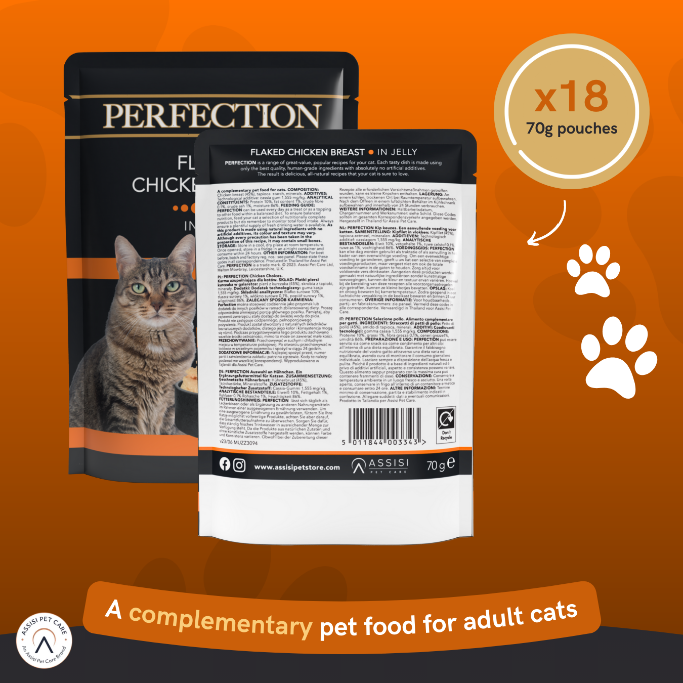 Perfection Adult Cat Flaked Chicken Breast Pouch - 18 Pack