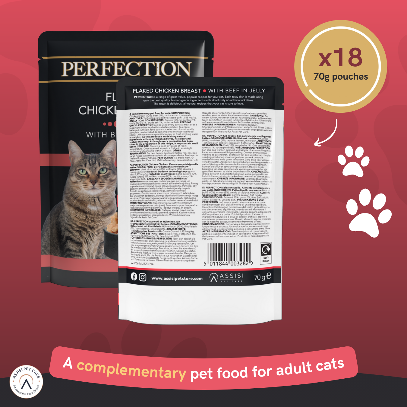 Perfection Adult Cat Chicken Breast with Beef Pouch - 18 Pack