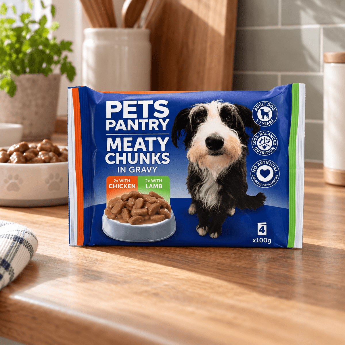 Pets Pantry Adult Dogs Meaty Chunks in Gravy Pouch - 48 Pack