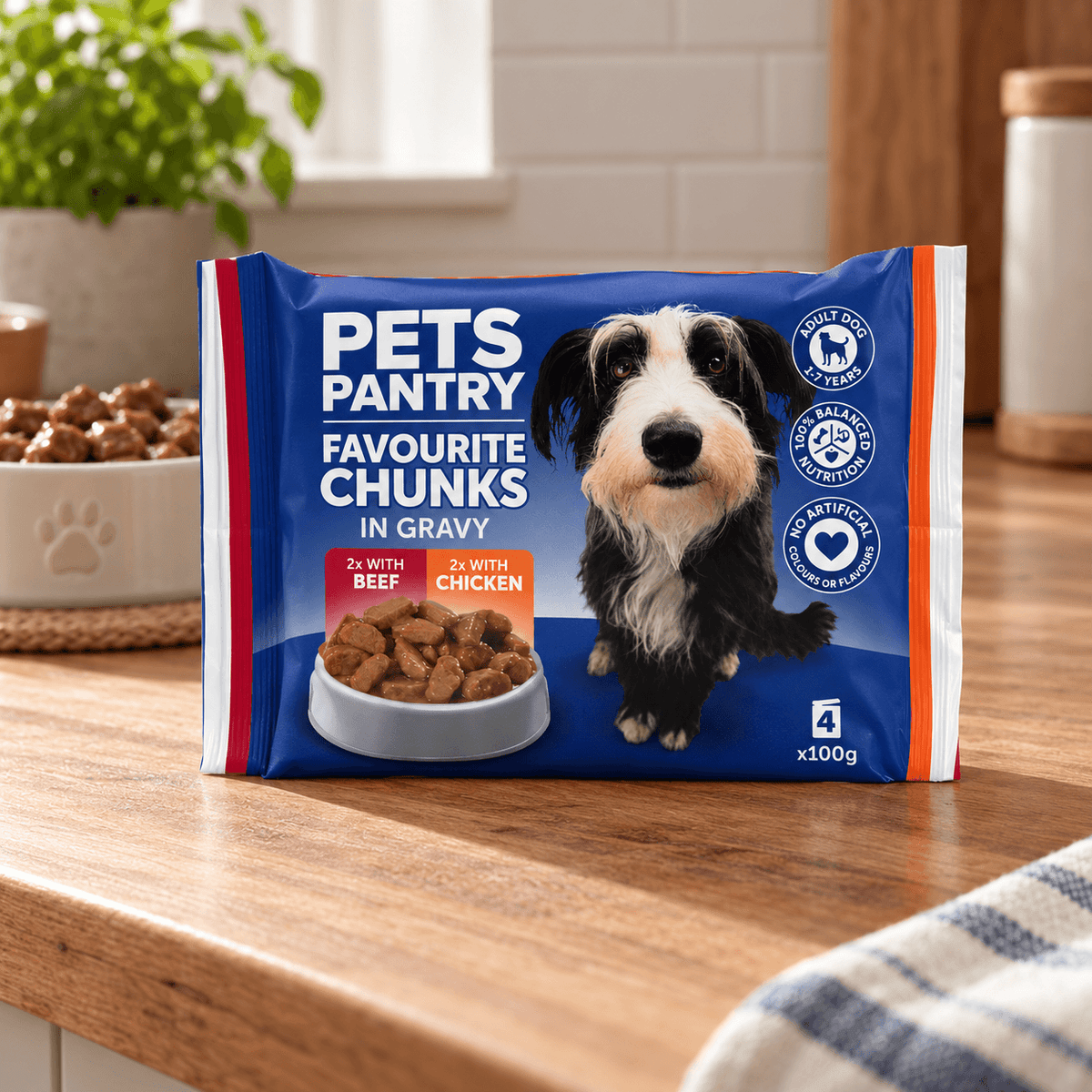 Pets Pantry Adult Dogs Favourite Chunks in Gravy Pouch - 48 Pack