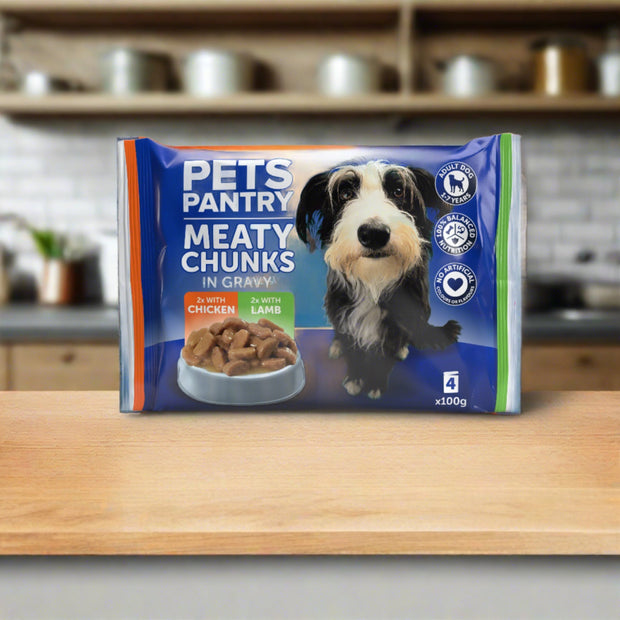 New & Improved Recipe - Pets Pantry Meaty Chunks in Gravy for Adult Dogs