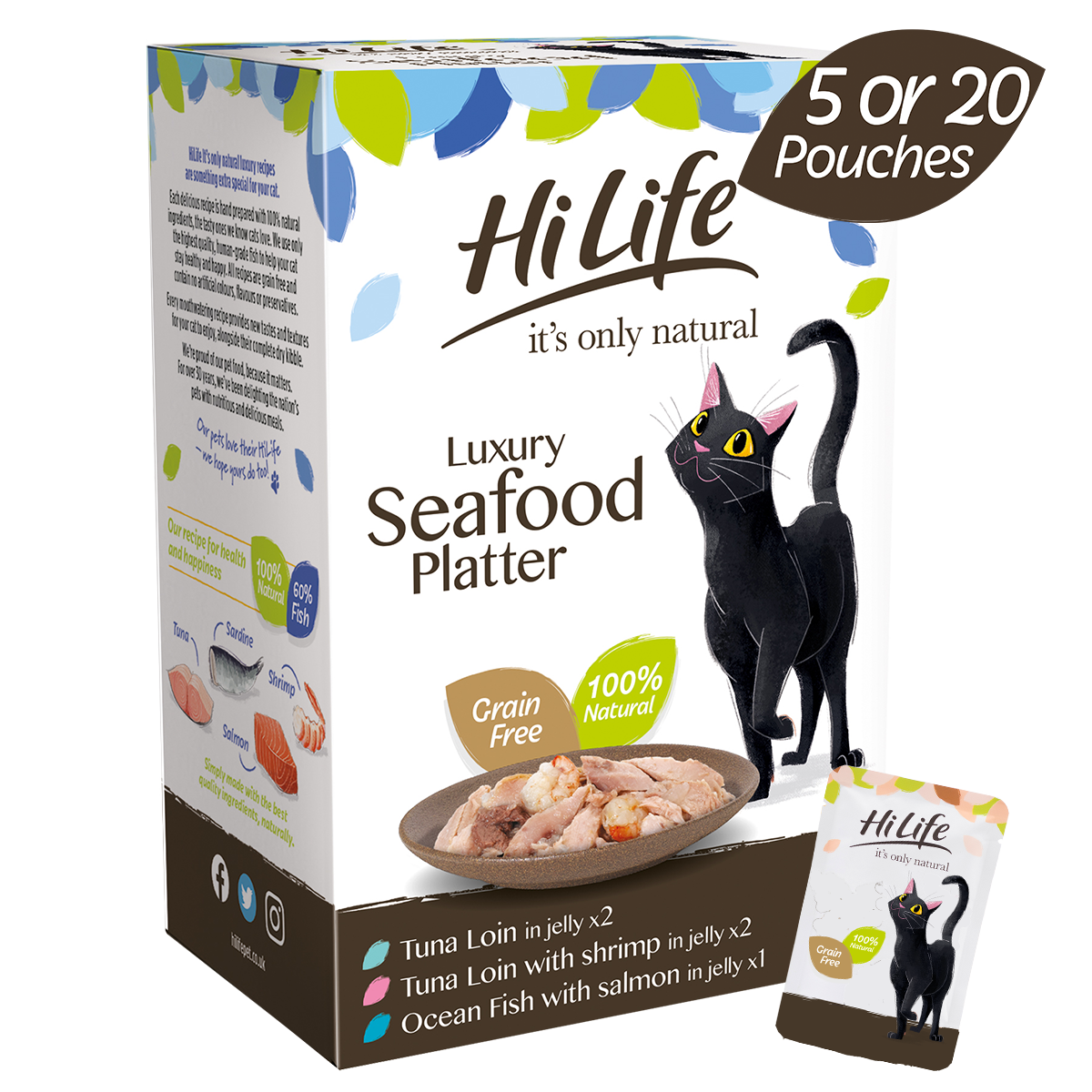 HiLife Adult Cat Seafood Recipes in 50g Jelly Pouches - 5 or 20 Pack