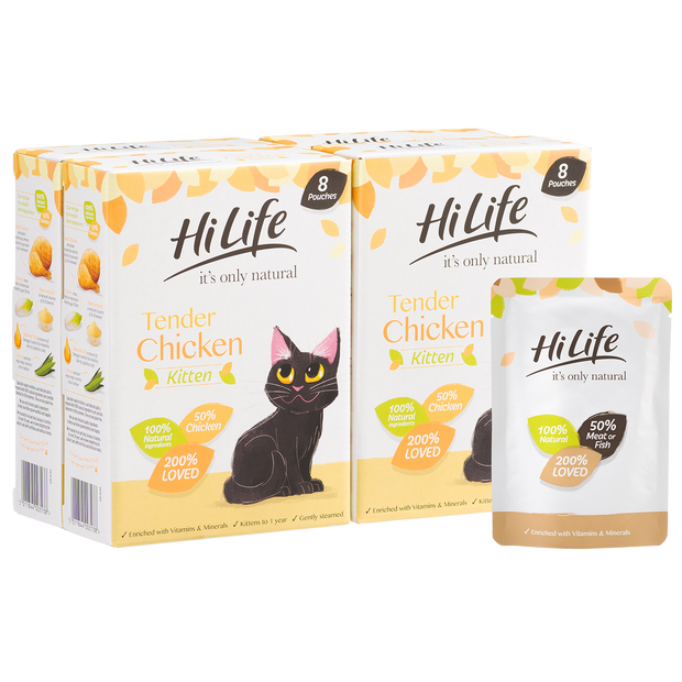 Picture of 32 Pouch Pack of HiLife its only natural Chicken Kitten Cat Food with 100% natural ingredients