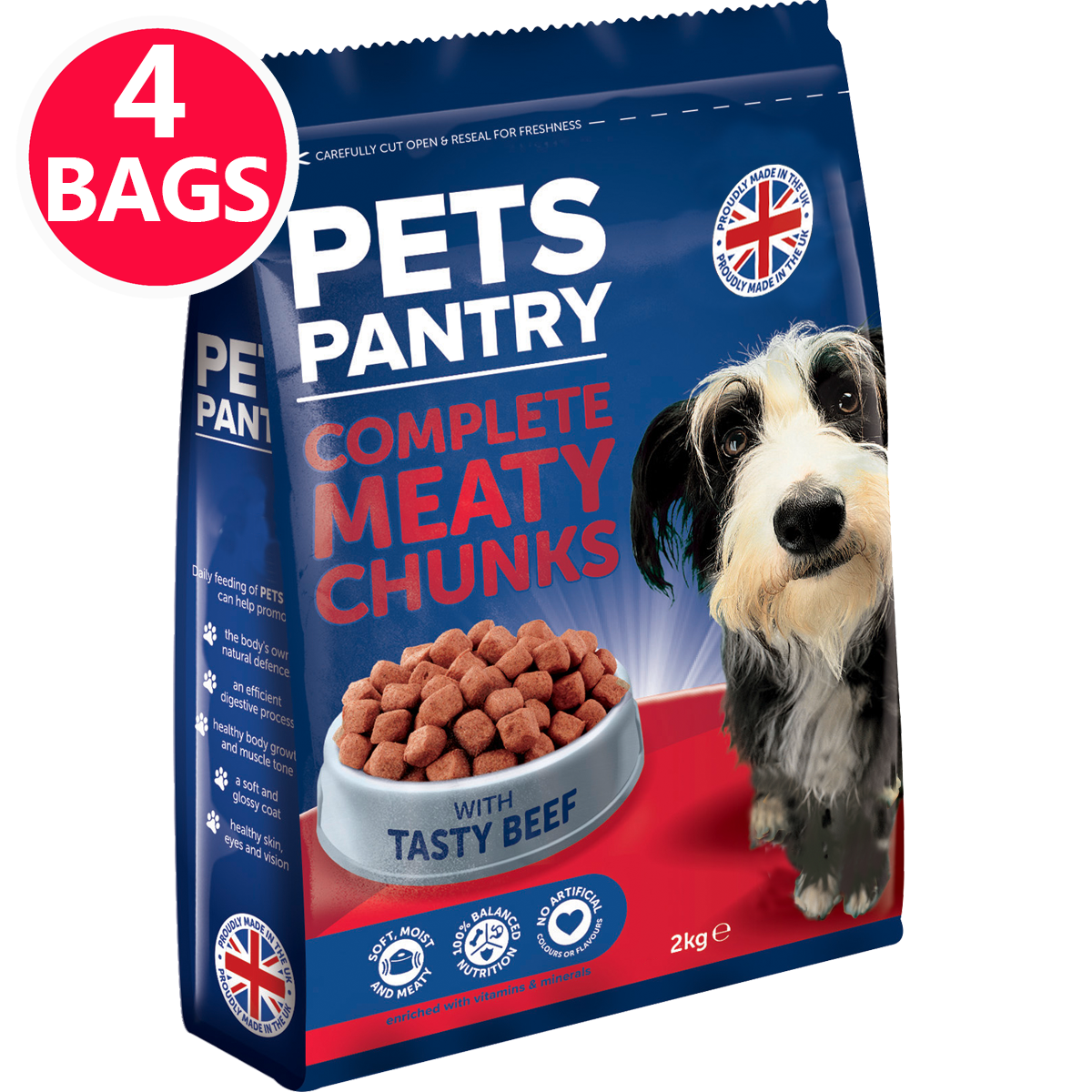 Pets Pantry Adult Dogs Complete Meaty Chunks with Tasty Beef - 2kg or 8kg